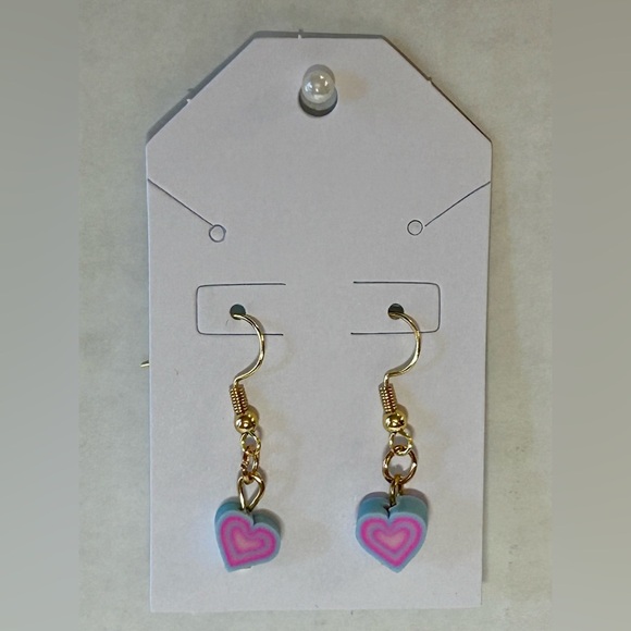 Pink & Blue Rubber Heart Earrings with 18k Gold Plated Wires - Picture 2 of 2